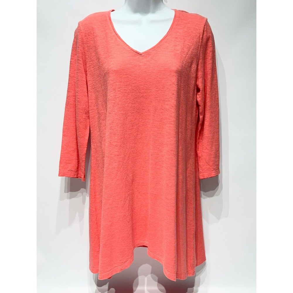 Eileen Fisher Peach Pink 3/4 Sleeve Oversize Tunic Blouse Hemp Cotton Womenβs XS